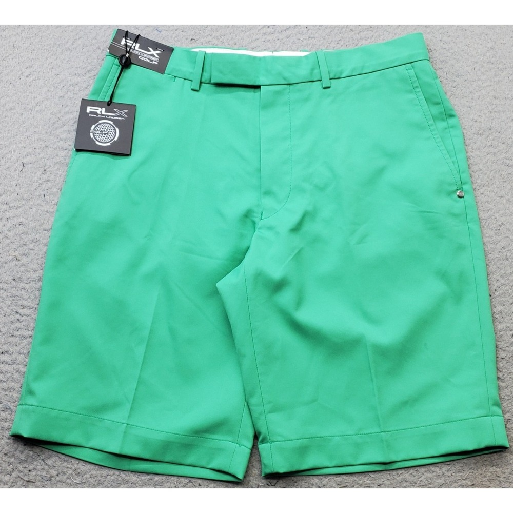 RLX Ralph Lauren Golf Shorts Mens 31 Green Flat Front Performance Slash Pocket